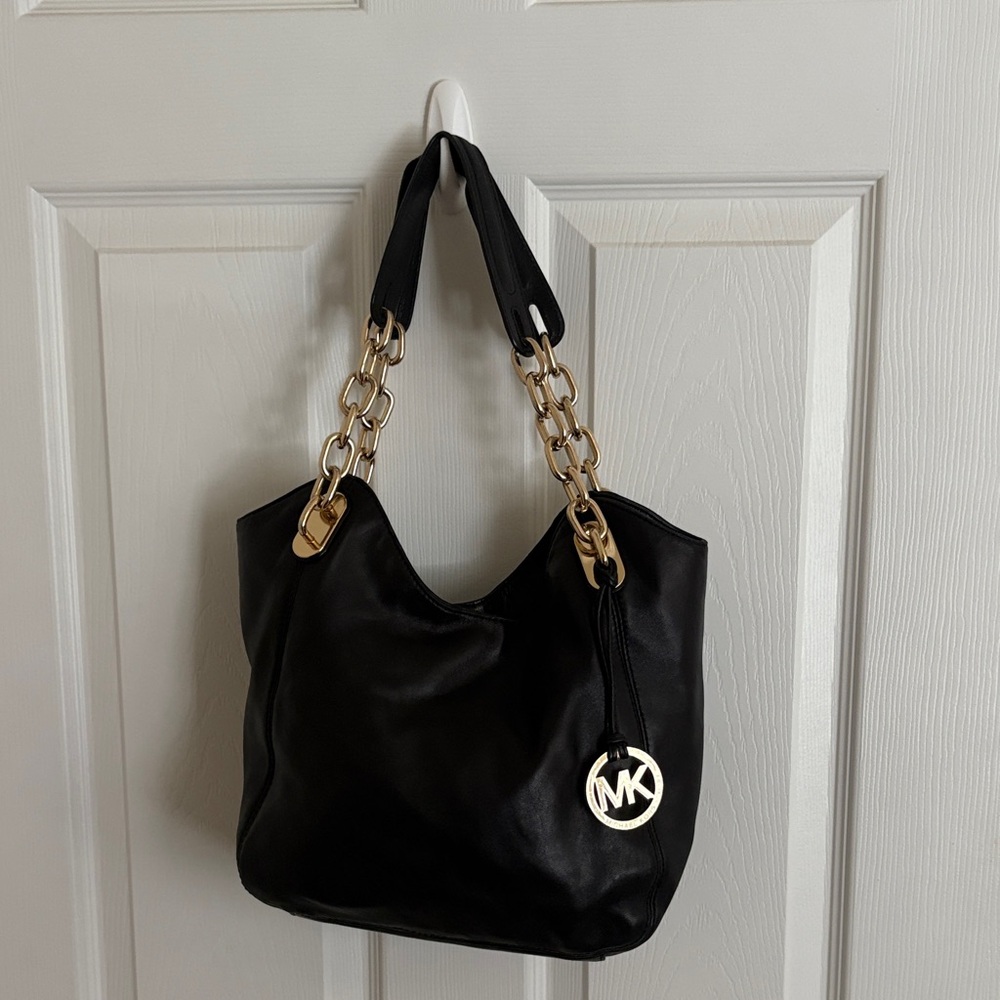 Michael Kors Black Shoulder Bag with Gold Accents
